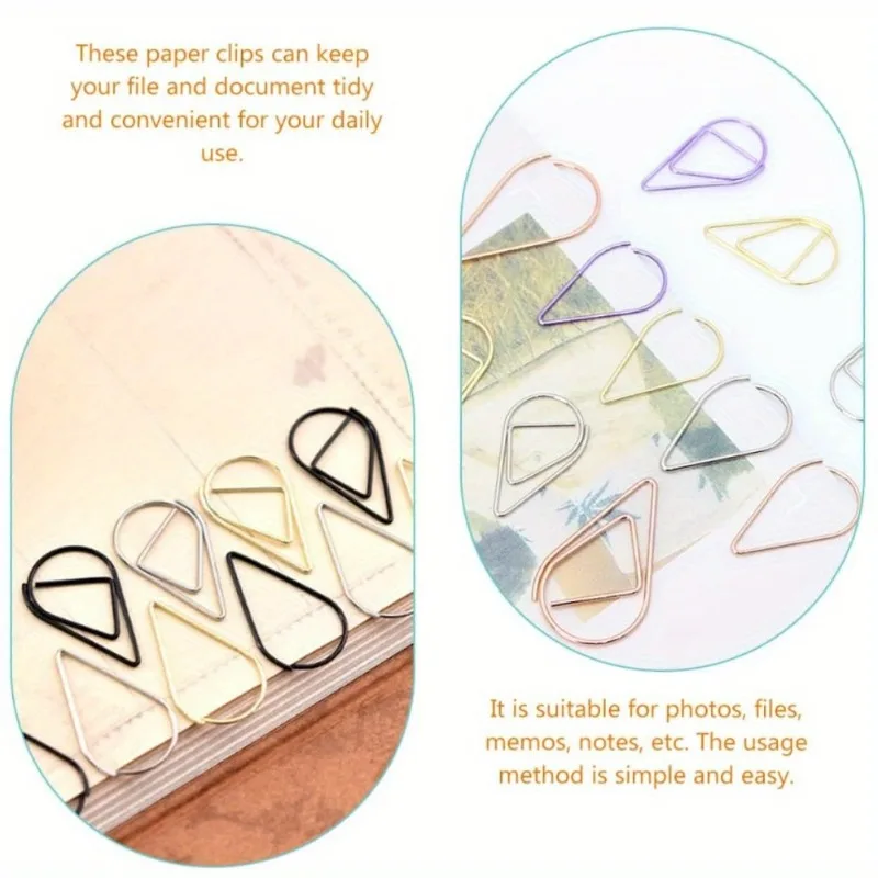 Multicolor Water Drop Shaped Metal Binder Clips Paper Clips and Bookmark Clamps for Office and School Stationery Organization