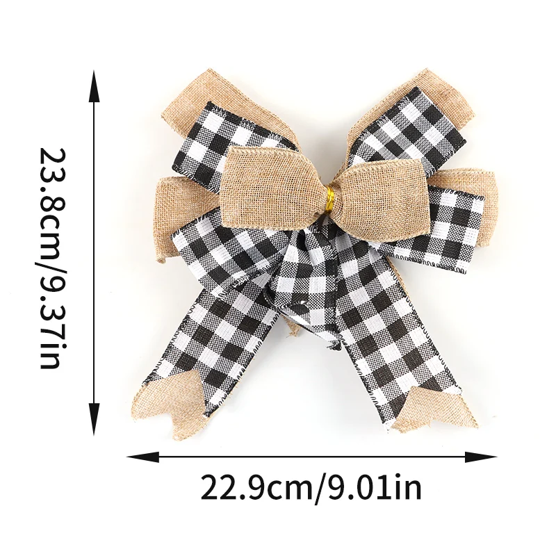 1 Pcs 23.8*22.9cm Christmas Plaid Handmade Bow Christmas Lootabgs Linen Bows New Year Christmas Tree Decoration Creative DIY