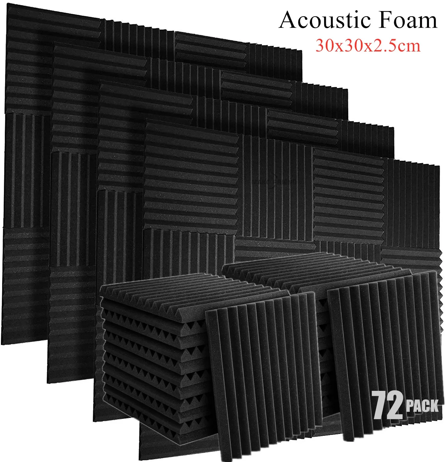72 Pack 300x300x25mm Studio Acoustic Foam Panels Soundproofing Wedge Tile Sound Proof Padding Noise Insulatio Treatment Foam