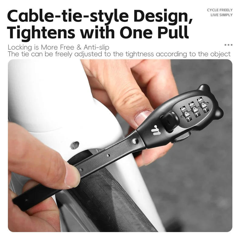 WEST BIKING Portable Bicycle Lock Cable Tie Zinc Alloy Password Lock Anti-Theft Bike Helmet Lock Freely Adjustable Rope Lock