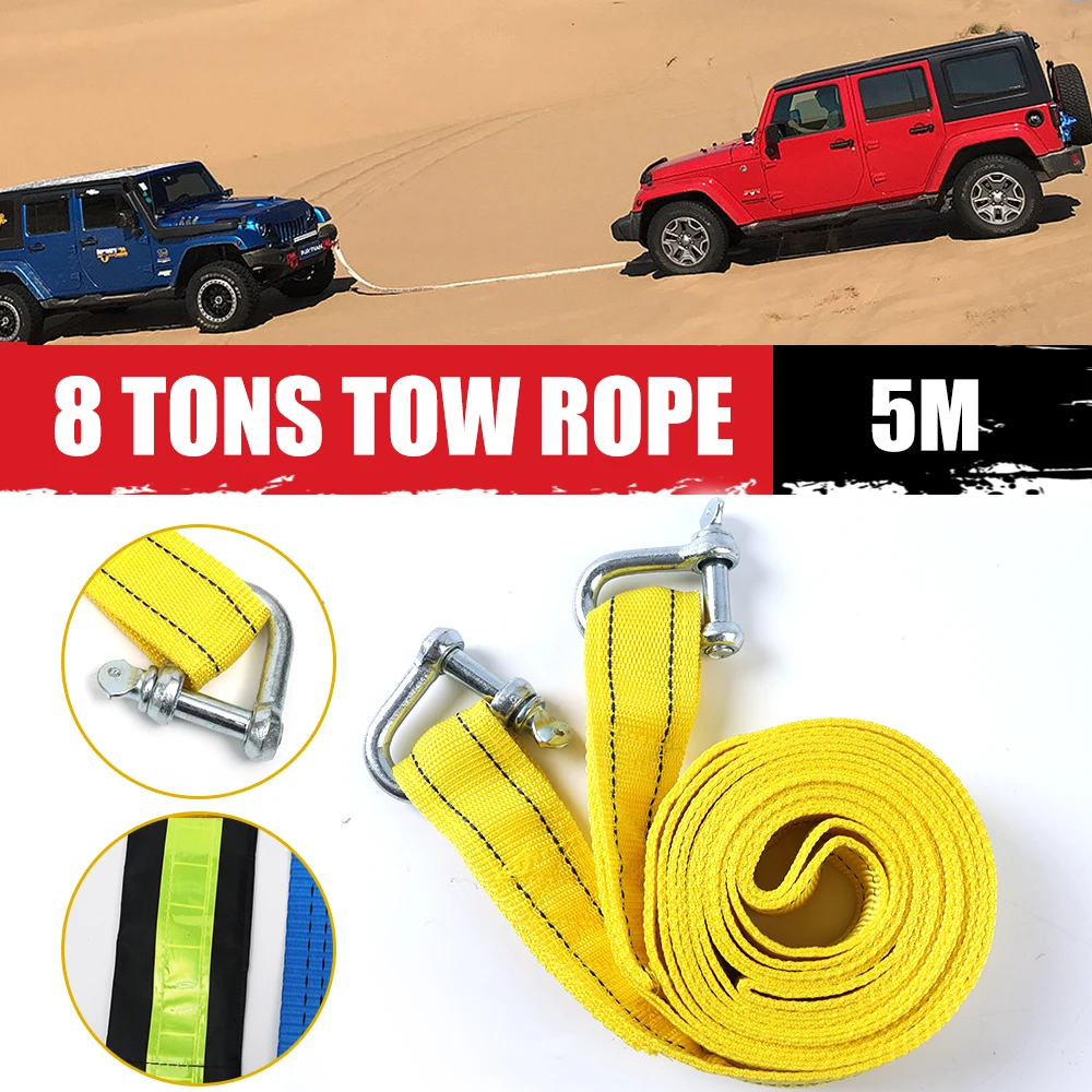 Car Tow Strap Racing Auto Winch Rope Nylon 5M 8Tons Recovery Towing