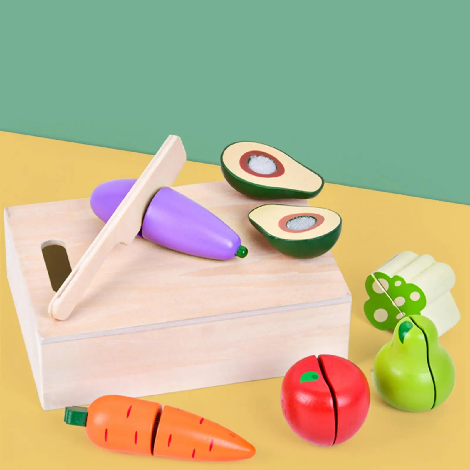 

Cutting Pretend Toy Food Play Kitchen Toys Montessori Toys Motor Skills Wooden Fruits Vegetables for Boy Girl Children Gift