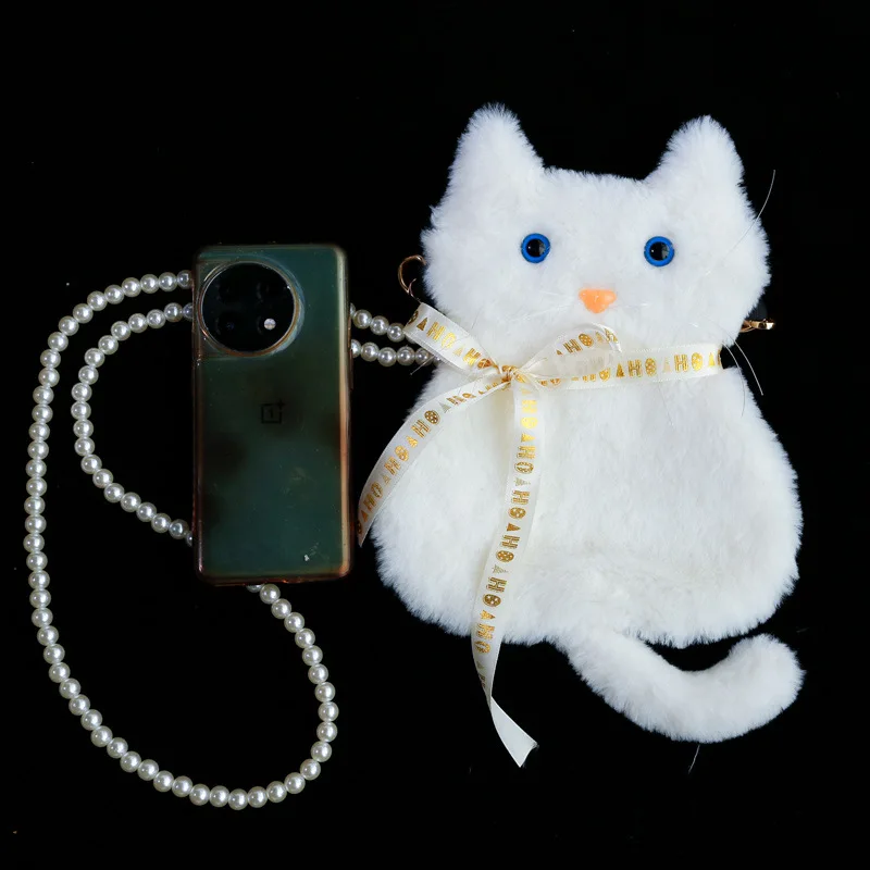 Girls Cute Plush Mobile Phone Bag Cat Crossbody Mini Purse Wallet Shoulder Bag Teen Handbags