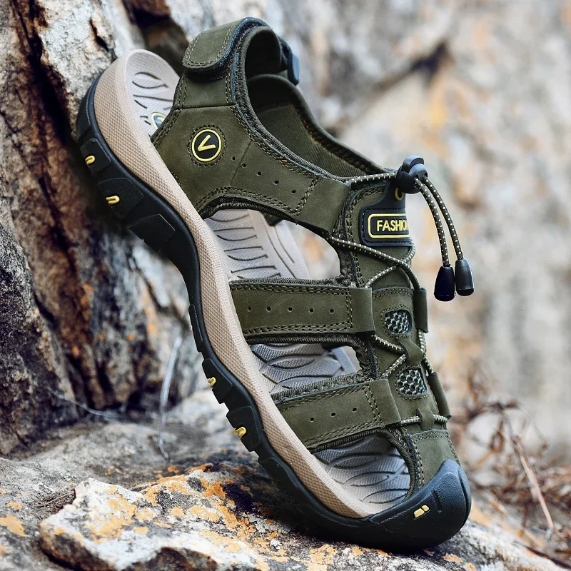 Men Sandals Summer Outdoor Walking Trekking Casual Leather Hiking Slippers Beach Wading