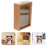 Piggy Bank Adult for Coins Money Wood Vintage Picture Frames Container Photo Kids Banks Jar Child 1