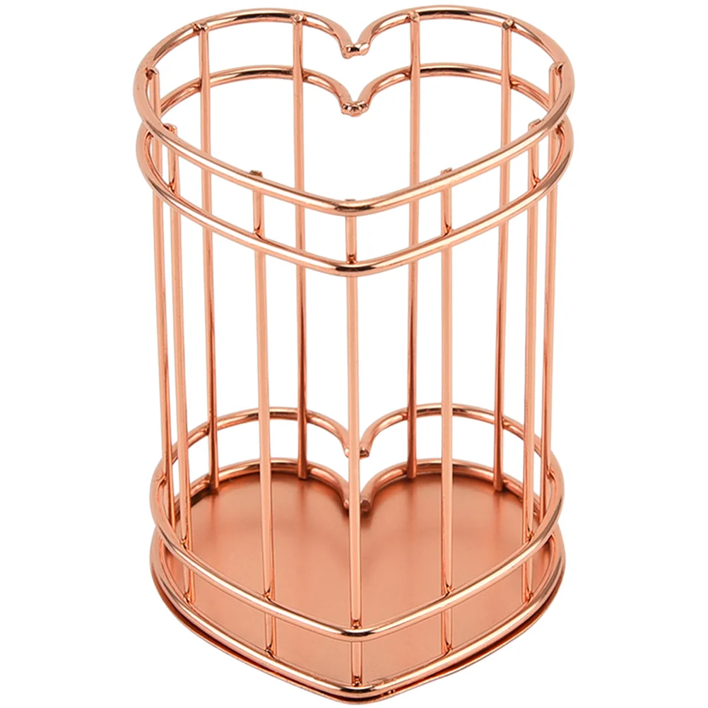 

Heart Shape Desktop Pen Container Metal Craft Makeup Brush Pot Nordic Style Pen Dressing Table Makeup Tabletop Accessories