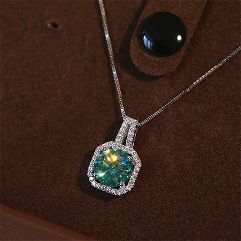 2ct Green Moissanite Pendant 925 Sterling Silver Charm Wedding Pendants Necklace For Women Party Choker Jewelry Gift pendant necklace silver necklace silver pendant silver necklace charms moissanite necklace