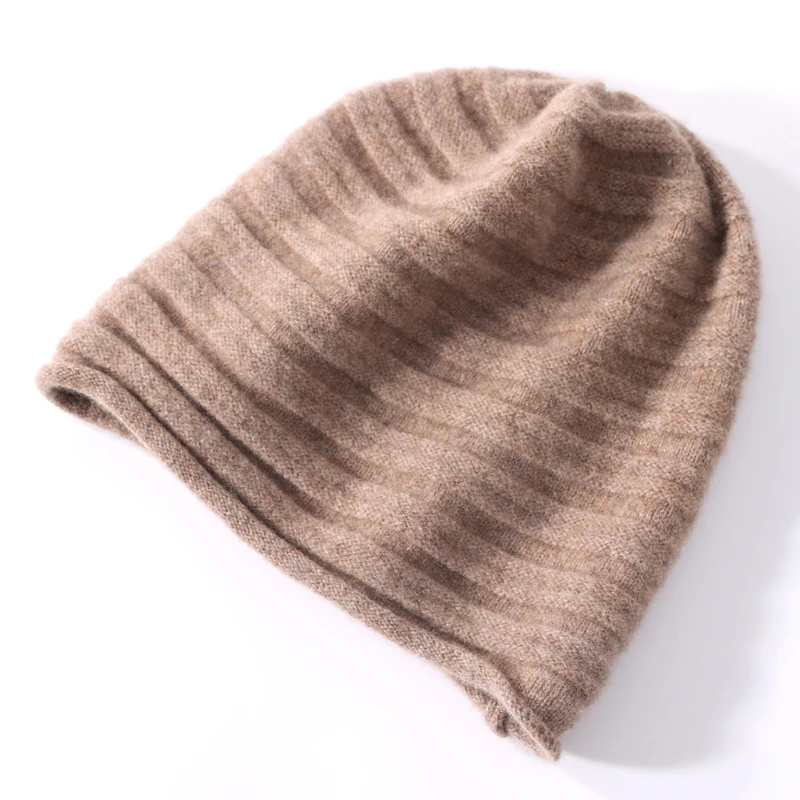 100%Pure Wool Beanies for Women Winter 2023 Stripe Solid Warm Soft Cashmere Beanie Bonnets y2k Knitted Skullies Cute Hats Caps 2