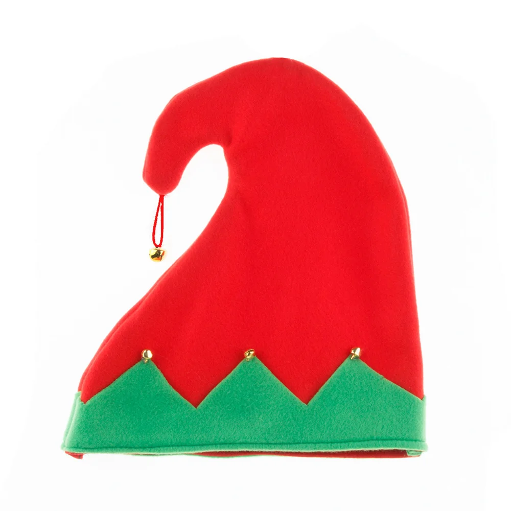 Men Women Elf Cap Plush Made with Metal Bell Decoration Contrast Color Curled Peak Christmas Santa Hat Festival Accessories