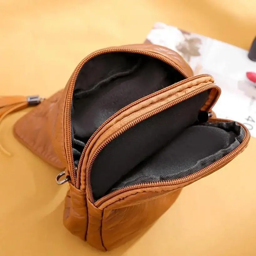 1 Pcs Shoulder Bag With Soft Leather Texture Fashionable Large Capacity Multi-layer Phone Bag Retro Trend