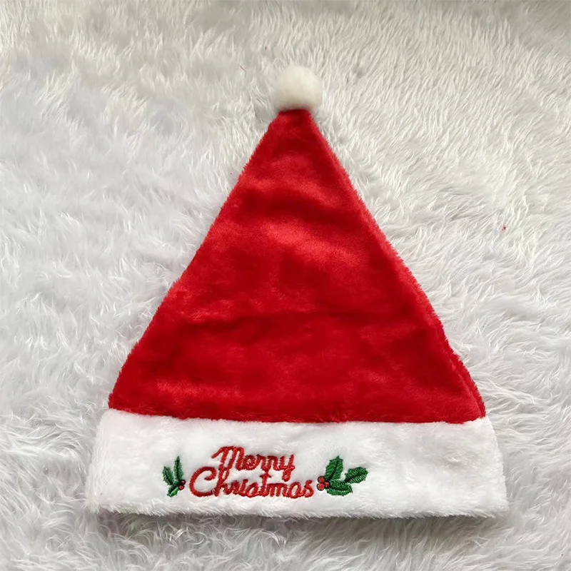 Santa Hat Santa Letter Embroidery Silk Red Snowflake Plush Christmas Hat Christmas Embroidery Ornaments