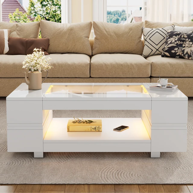 KOMHTOM table basse LED blanche avec contrôle par application Bluetooth-convient pour les fêtes bureau salon lumière d'ambiance moderne 1