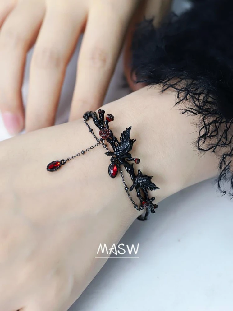 MASW Original Design Hot Cool Style Black Crow Red Flower Bracelets For Women Girl Gift 2025 Trend New Fashion Accessories 2