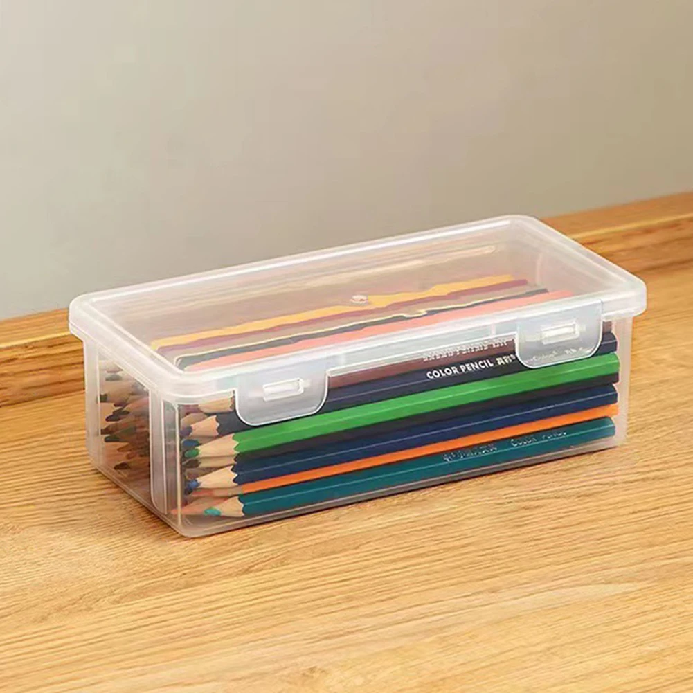 

Large Capacity Transparent Pen Box With Lid Stackable Stationery Storage Box For Children Boy Girl