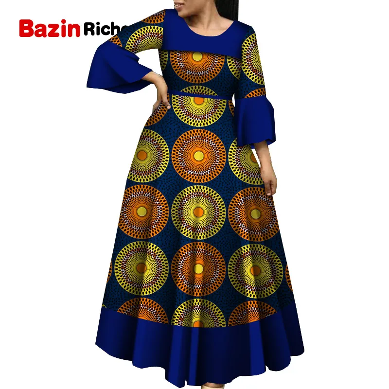 Long Flare Sleeve African Dresses For 