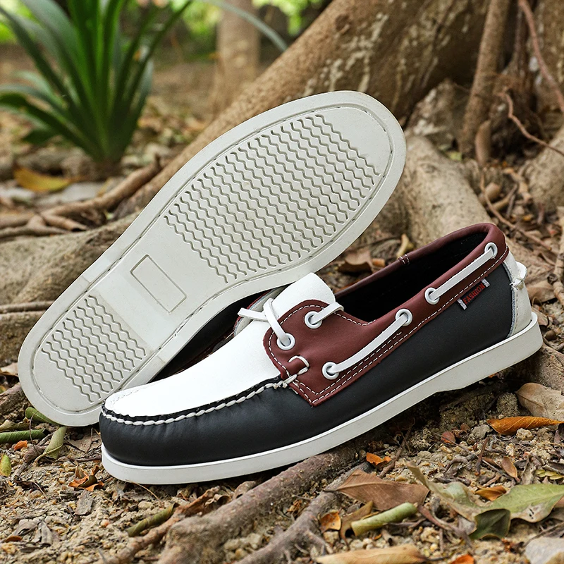 Genuine Leather Mens Causal Shoes Summer Comfy Lace-up Sneakers Shoes Luxury Brand Business Boat Shoes Mocassins Male Loafers