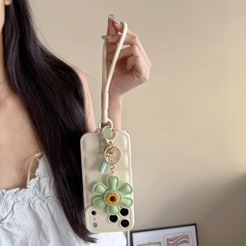 Sunflower Pendant Lanyard Case with Wrist Strap - Shockproof Soft Down Jacket Cover