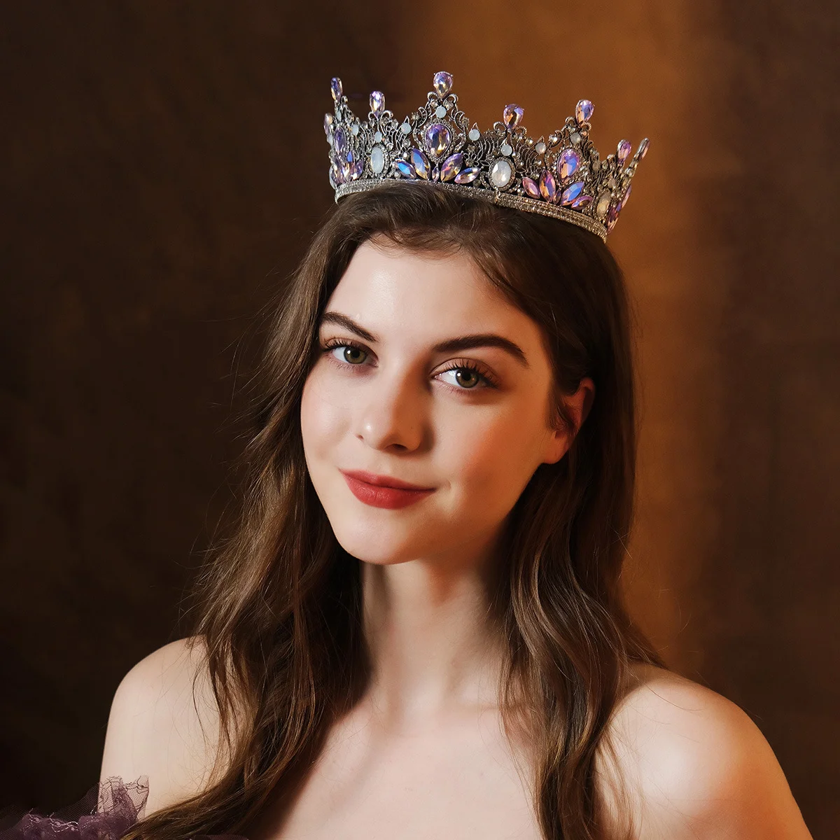 3 Colors Baroque Multicolor Crystal Crown Tiara For Women Girls Wedding Party New Luxury Elegant Bridal Hair Jewelry