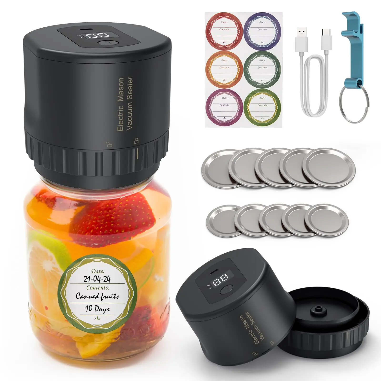 mason Jar Vacuum Sealer cordless for Canning Jars with Wide and Regular Mouth Mason Lids Vacuum Sealing Machine for Food Storage