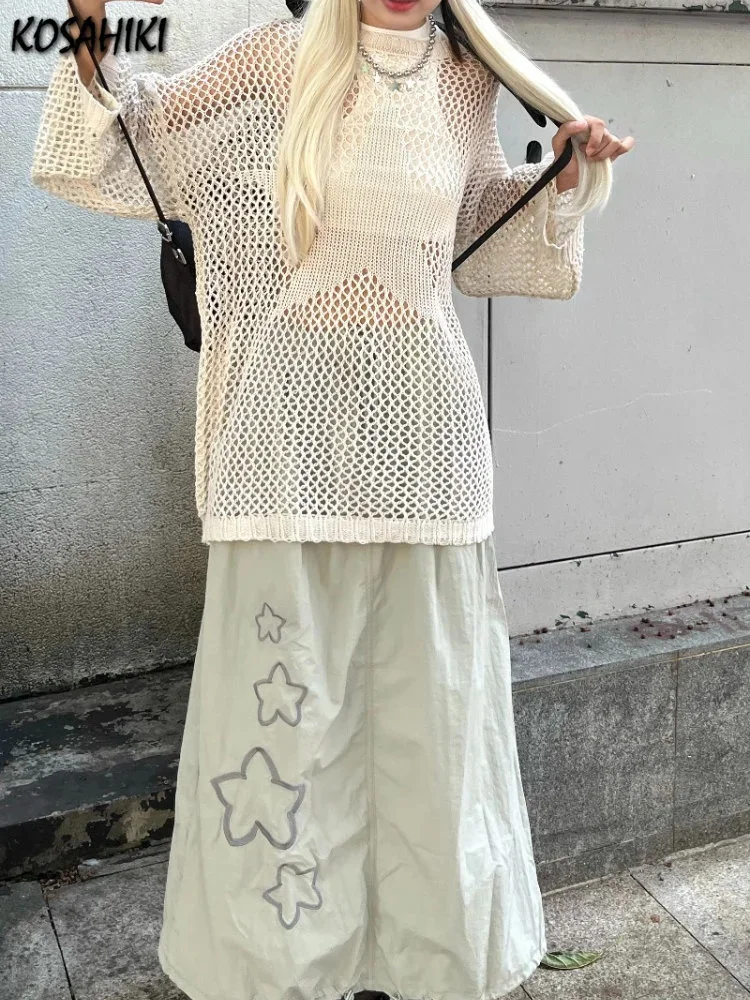 

Hollow Knitwear Y2k Ahetic Thin Sweater Harajuku Streetwear Punk See Through Tops Jumper Ropa De Mujer Fairy Grunge