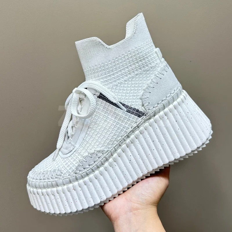 

Shoes For Ladies Spring Autumn New Unique Weave Upper Platform Design Round Head High Top Casual Shoes Fashion Concise Loafers