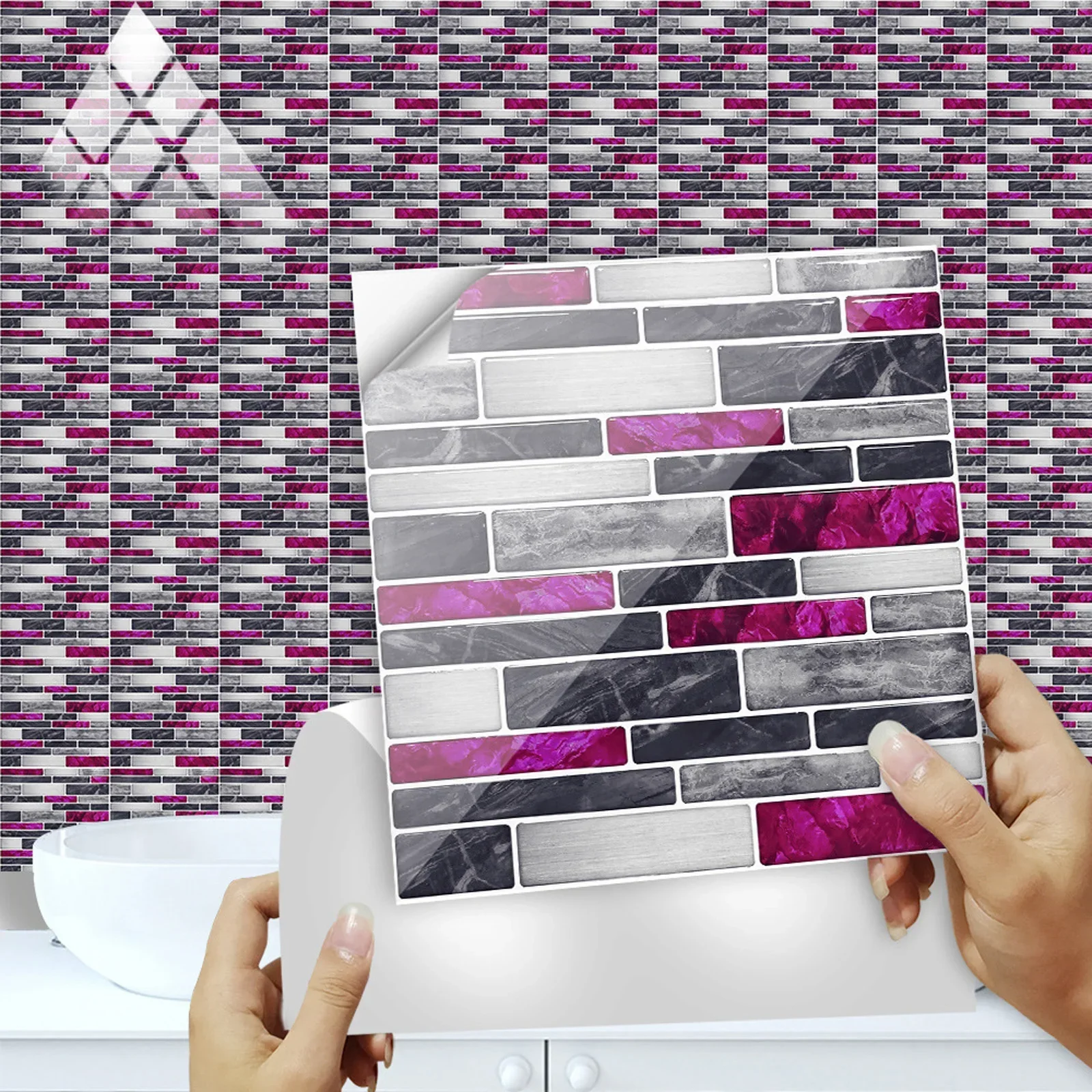 10PCS Classic Marbled Crystal-Glossy Kitchen Stickers Waterproof Oil Resistant Self-Adhesive Kitchen & Bath Tile Stickers Backgr