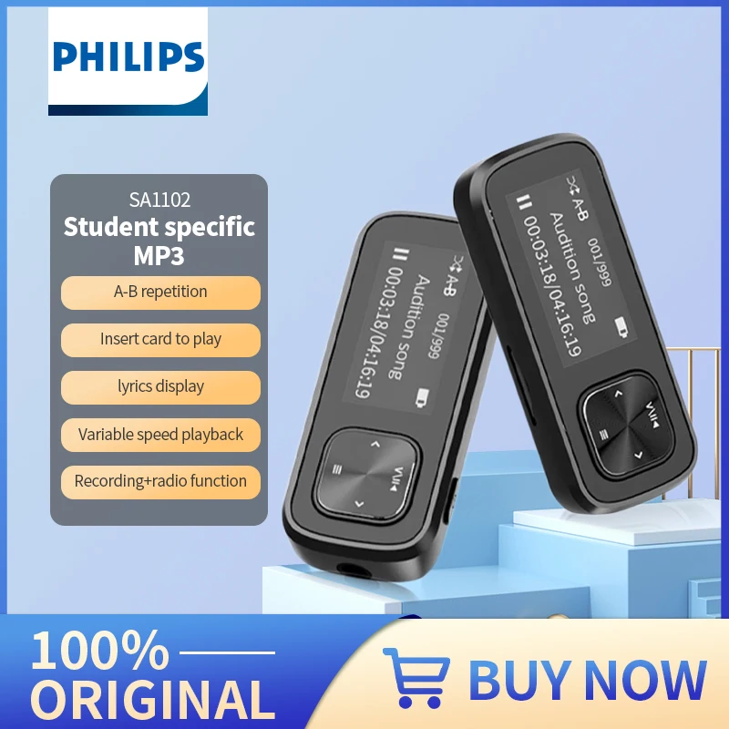 Philips Original Sport Mini Digital Music Lettore Mp3 Registratore Vocale Fm Scheda Micro Sd Tf Da 128Gb