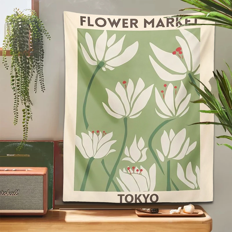 Ins Flower Tapestry Wall Hanging for Bedroom Dormitory Background Decorative Bedroom Dream Decor Cloth