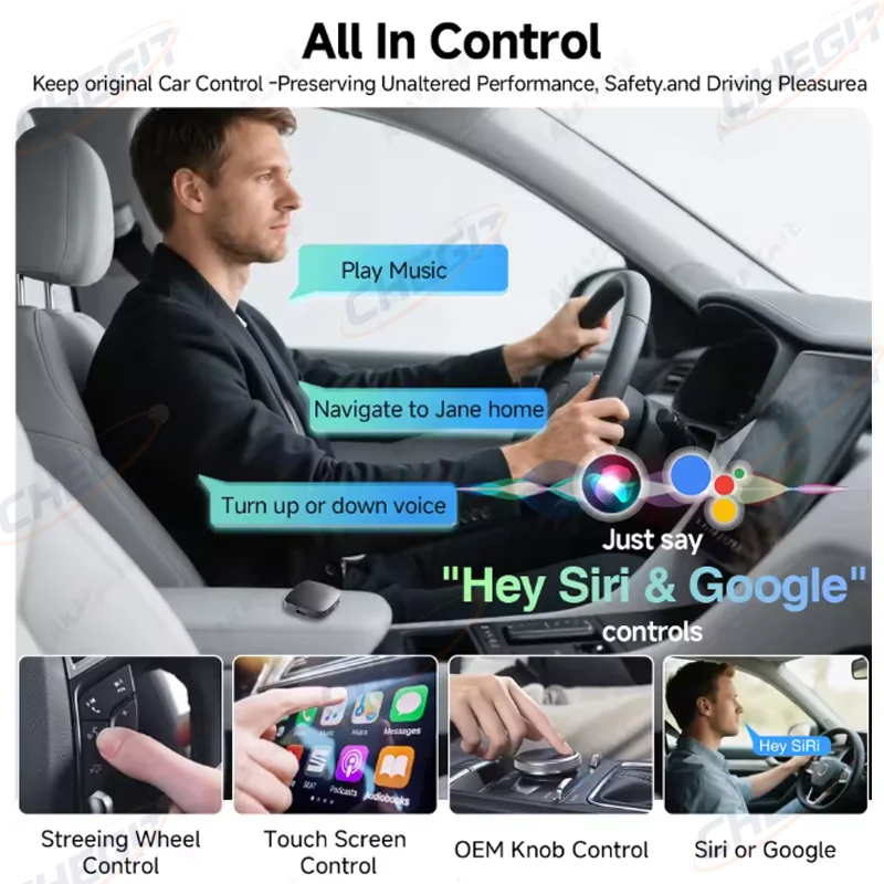 5 in 1 Smart AI Box TV Android System Navigation Wireless Carplay Adapter 2G+16G Plug&Play for Netflix YouTube