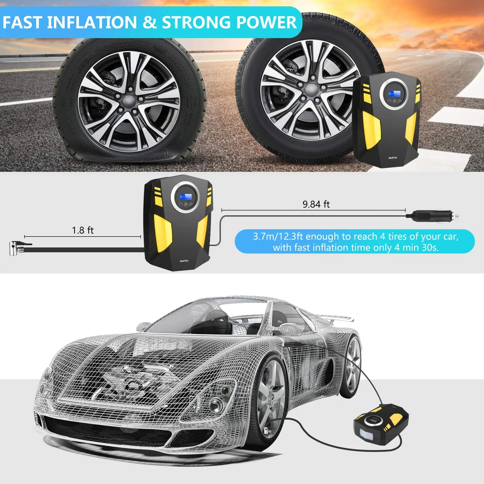 Car Tyre Inflator 12V Digital Tyre Pump Air Compressor 150PSI with LED Light for Car Bicycle Motorcycle Balls Automatic Air Pump electric tire inflator air compressor pump tire inflator