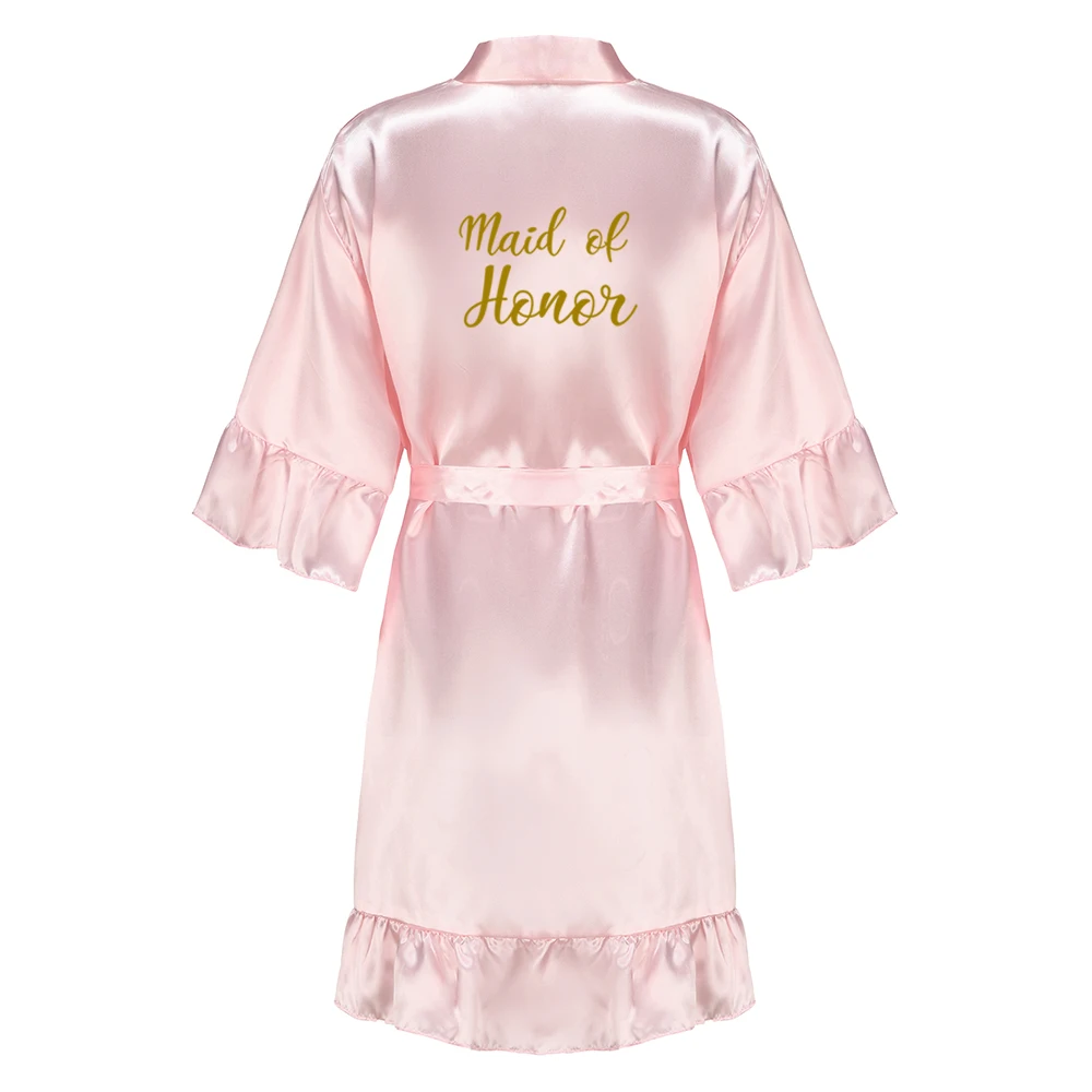 Women Sleepwear New Pink Team Bride Kimono Satin Women Bathrobe Wedding Sister Mother of the Bride Groom Bridesmaid Robes With Ruffle women sleepwear bride robes sleepwear pajamas