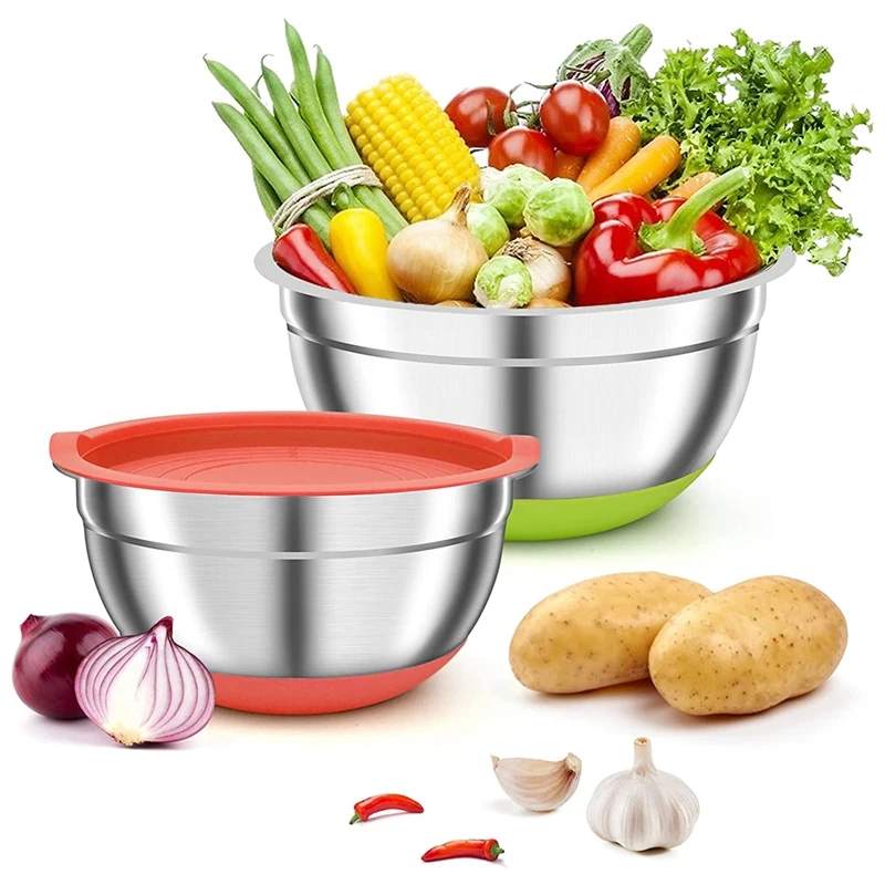 New 2 Pack Mixing Bowls With Airtight Lids, Colorful Stainless Steel