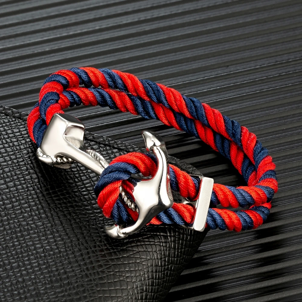 Red Rope Nautical Boat Anchor Bracelet Ship Island Silver Plated Mens  Womens | eBay
