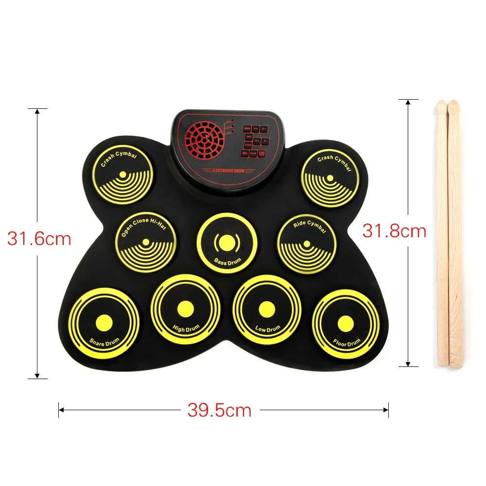 Electronic Digital Roll up Set Roll-Up Drum Set Kit with Drumsticks Foot Pedals Silicone Electric Sustain Pedal
