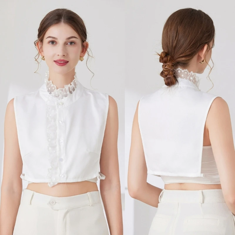 

Elegant Woman Shirt Detachable Stand Collar Breathable Lace Detachable Collar for Sweater Sweet Pleated False Collar