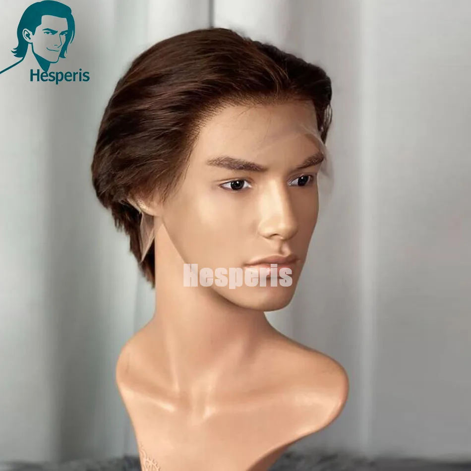 헤스페리스 브라운 레이스 프론트 가발 남성용 픽시 스타일 헤어 가발 남성용 1..