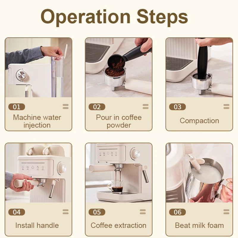Multifunction Espresso Machine Automatic Milk Frother Foam Latte Steam 20bar Coffee Maker Extractor Cappuccino Brew Pot EU US UK 5