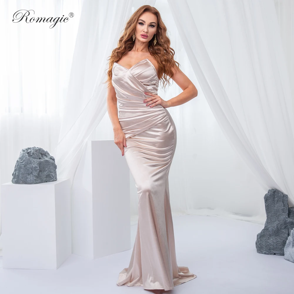

V-neck Backless Sleeveless Evening Gown Strapless Padded Ruched Mermaid Ivory Stretch Bridesmaids Dress Elegant Women's 2022 New