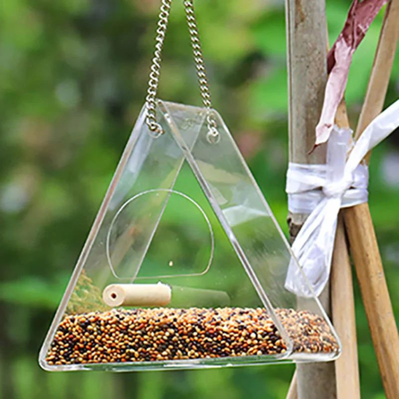 Newest Acrylic Bird Feeder Food Box Anti-scatter Parrot Feeder With Stand Birds Feeding Supplies Hanging Feeding Box Outdoor
