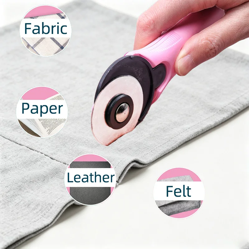 Taglierina Rotante da 45mm, Coltello Rotante per Tessuti, Dotato di Impugnatura Ergonomica Antiscivolo, Blocco di Sicurezza e Lama Circolare in Acciaio Inossidabile, Disponibile in Tre Colori, Adatto per Tagliare Tessuti, Stoffe, Pelle, Fel - immagine 5