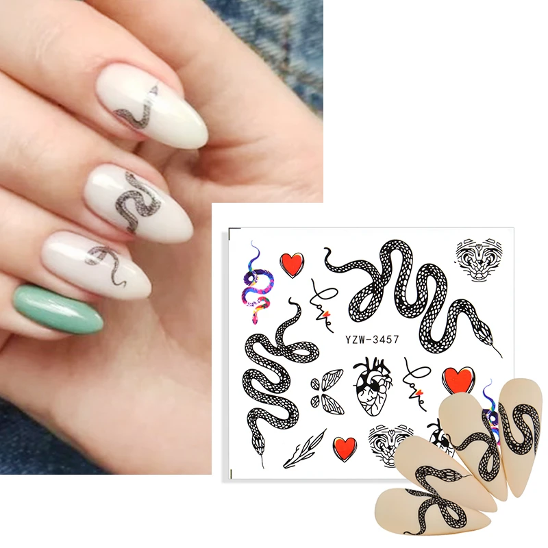 Fashion Snake Stickers For Nail Art Accessories Women Hand Tattoo Black White Foils Slider Nail Decals