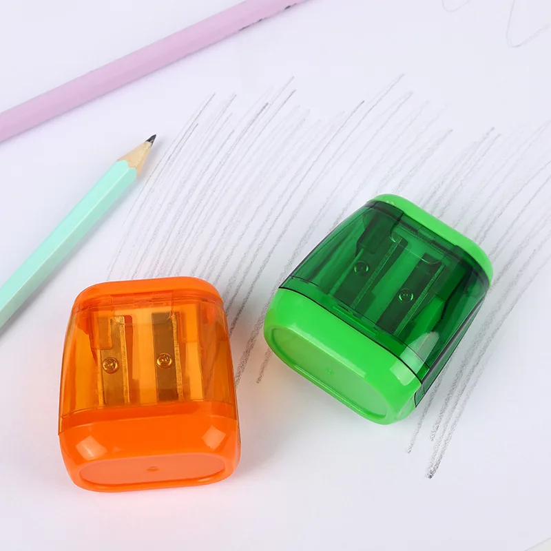 Double-hole Pencil Sharpener Cute Kids' Plastic Sharpener with Cover pencil sharpener