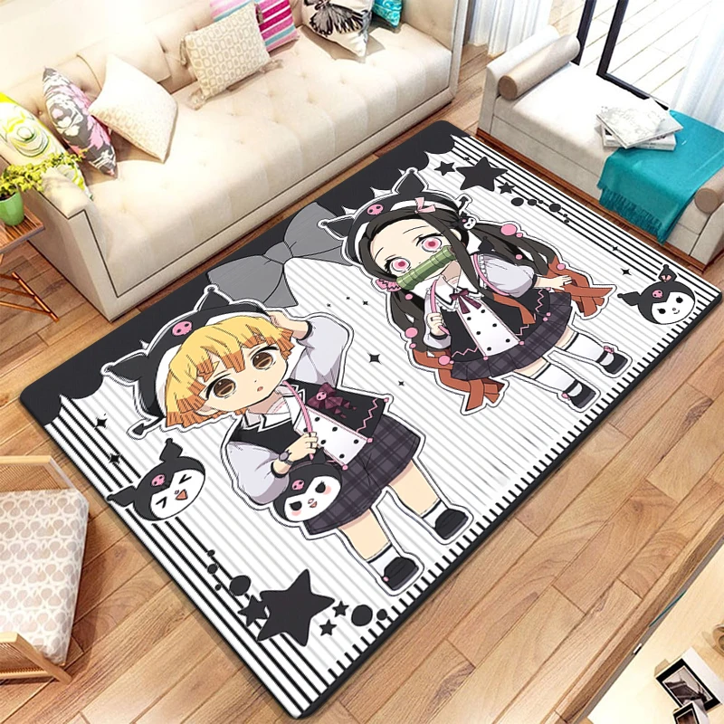 D- Demon Slayer Japanese Anime Cool HD Print Carpet Living Room kitchen bedroom Sofa Table Rug Non-slip Chair Picnic Camp Mat imitated cashmere carpet non slip carpet decorative carpet