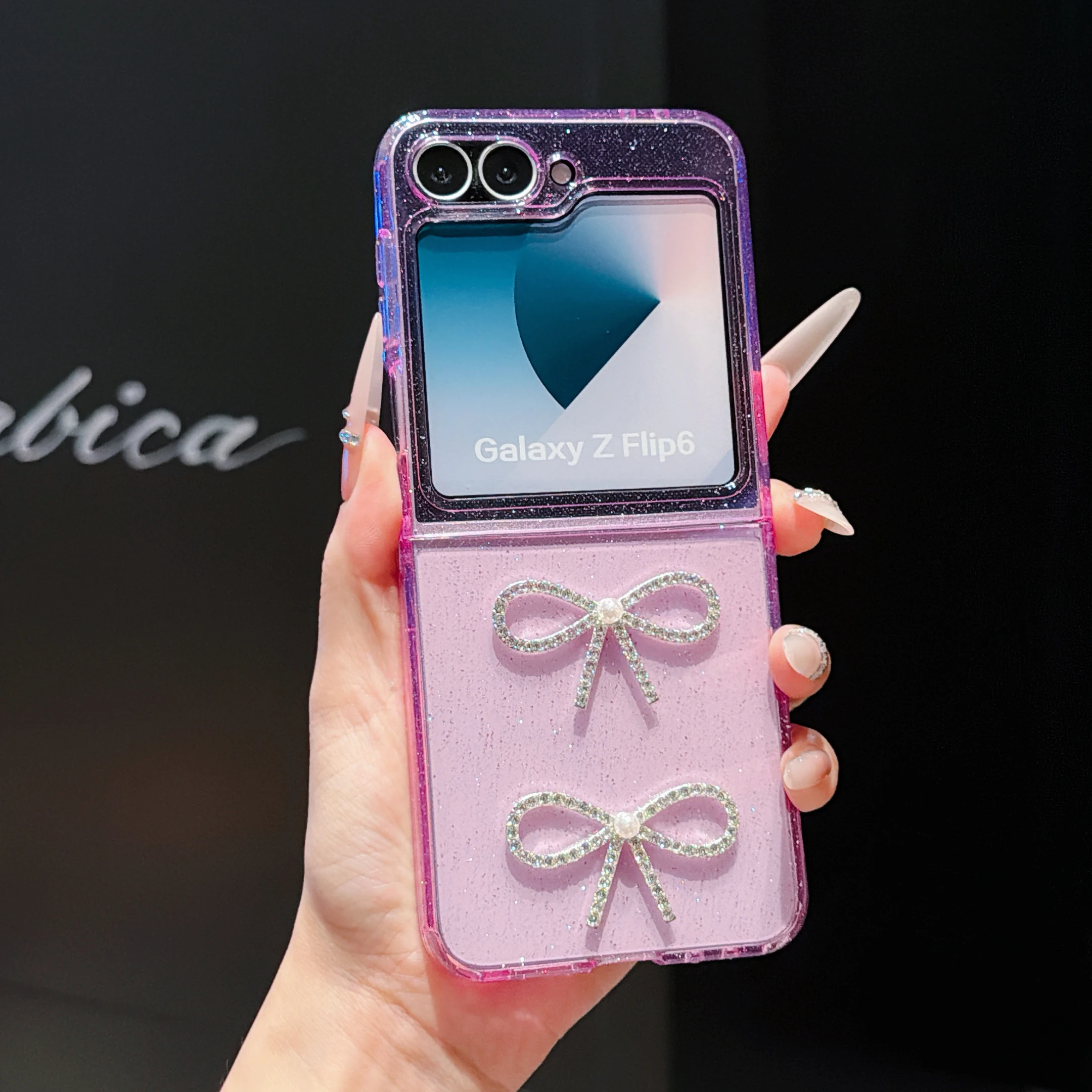 Premium 3D Glitter Rhinestone Bowknot Fold Case - Shockproof Soft Cover