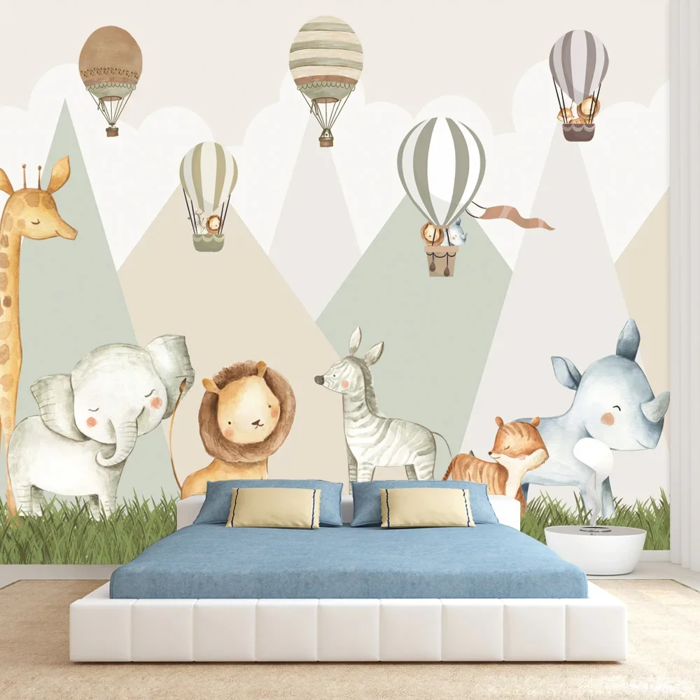 Custom Self Adhesive Accepted Cartoon Jungle Animals Baby\'s Bedroon Contact Walls Papers Home Decor Wallpapers for Living Room