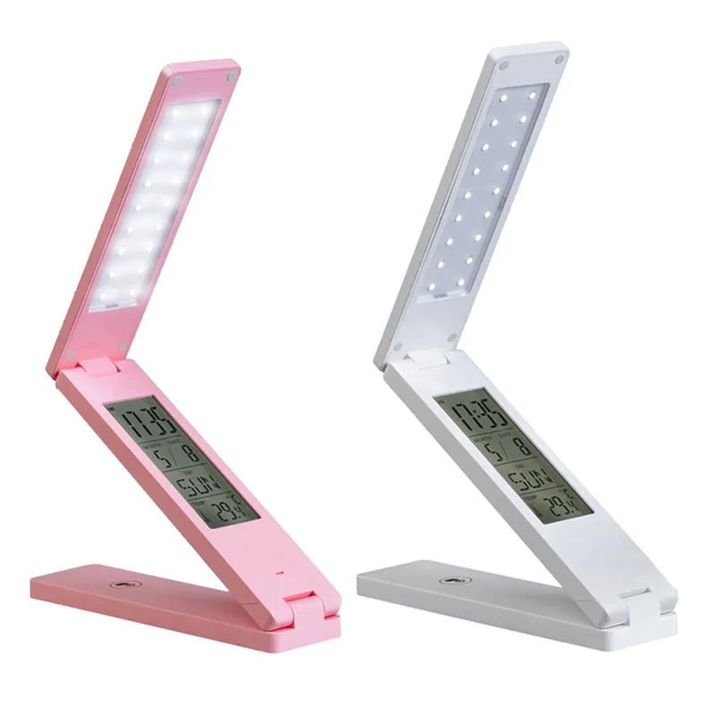 USB 접이식 터치 충전식 LED 책상 램프, 알람 시계 포함, 창의적인 영원한 달력, 다기능 공부 독서 침실