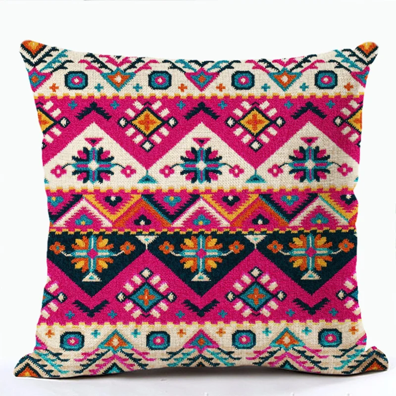 Bohemian Patterns Linen Cushions Case Multicolors Abstract Ethnic Geometry Print Decorative Pillows Case Living Room Sofa Pillow 