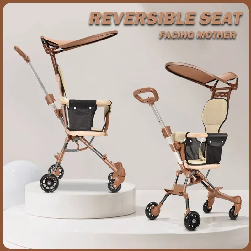 Baby Stroller for Toddler One-click Folding Lightweight Stroller Two-ways Baby Strolling Cart Canopy Swivel Front Wheel