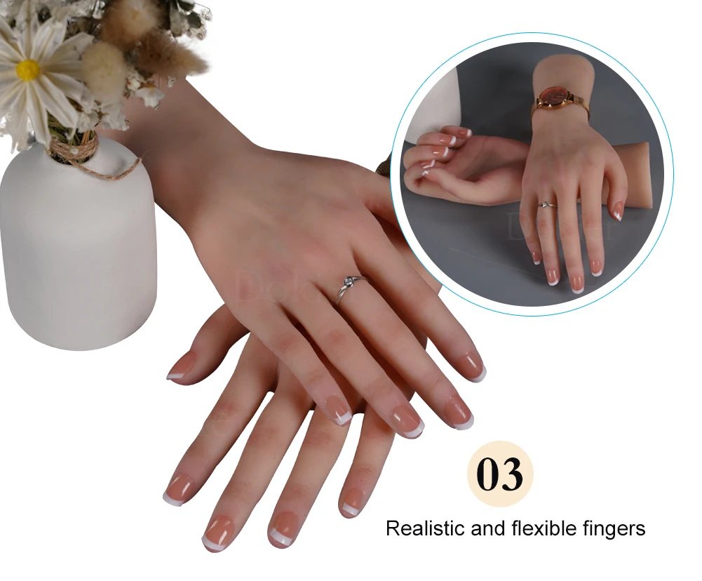 Dokier Realistic Silicone Material Female Hands Model Lifelike Silicone Female Hand Foot Mannequin for Hand Art Jewelry Display
