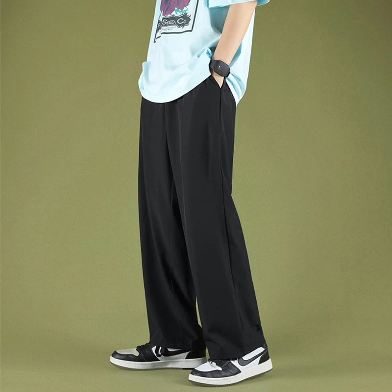 

Men Wide Leg Pants 2022 New Casual Light Weight Joggers Trousers Streetwear Cold Feeling Comfortable Home Pants Men Summer